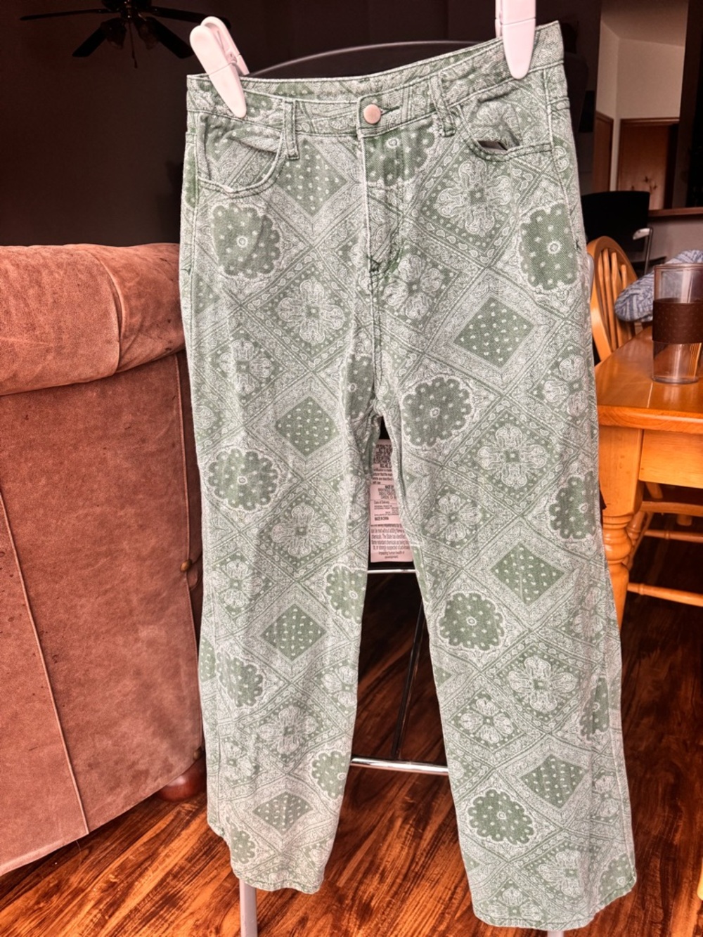 Green Bandana Print Straight-Leg Jeans